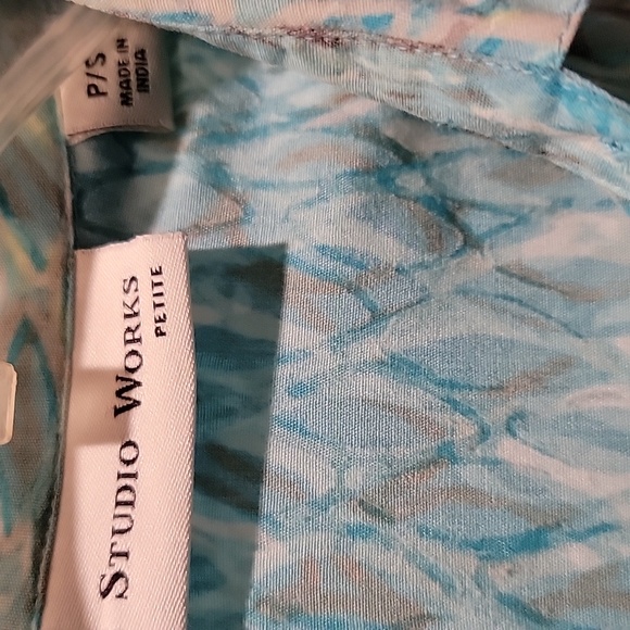 Studio Works turquoise, tan, and white blouse - Picture 2 of 4
